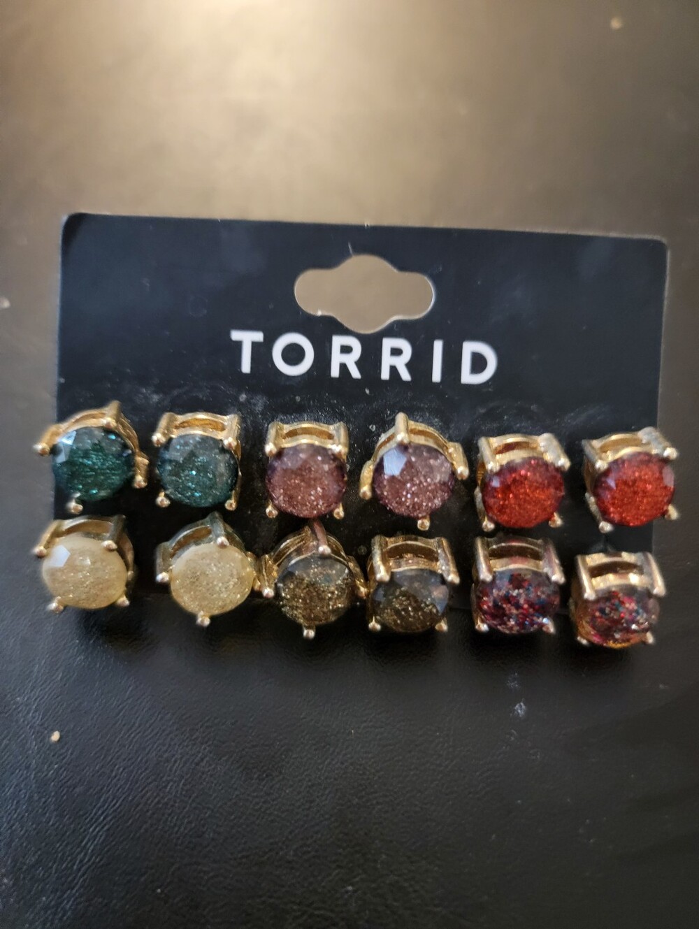 torrid Gold-Tone Multi Druzy Stud Earring Set — Green, Pink, Red, Cream, Brown
